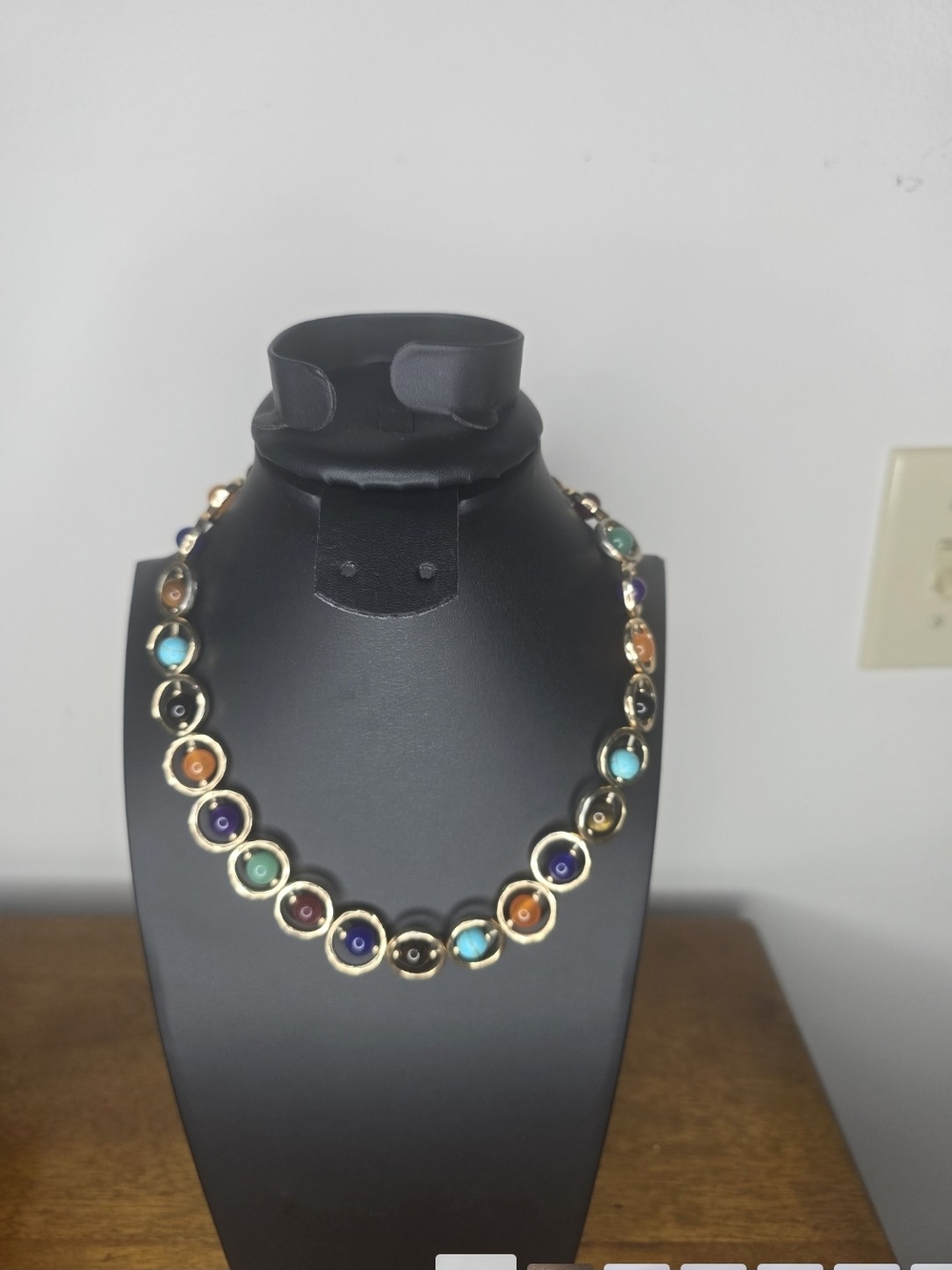 Gold-Tone Multicolor Bezel Necklace - Vibrant Gemstone Drops